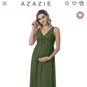 Azazie Dresses Green Maternity Bridesmaid Dresses Azazie A-Line/Princess  V-Neck Floor-Length Stretch Satin